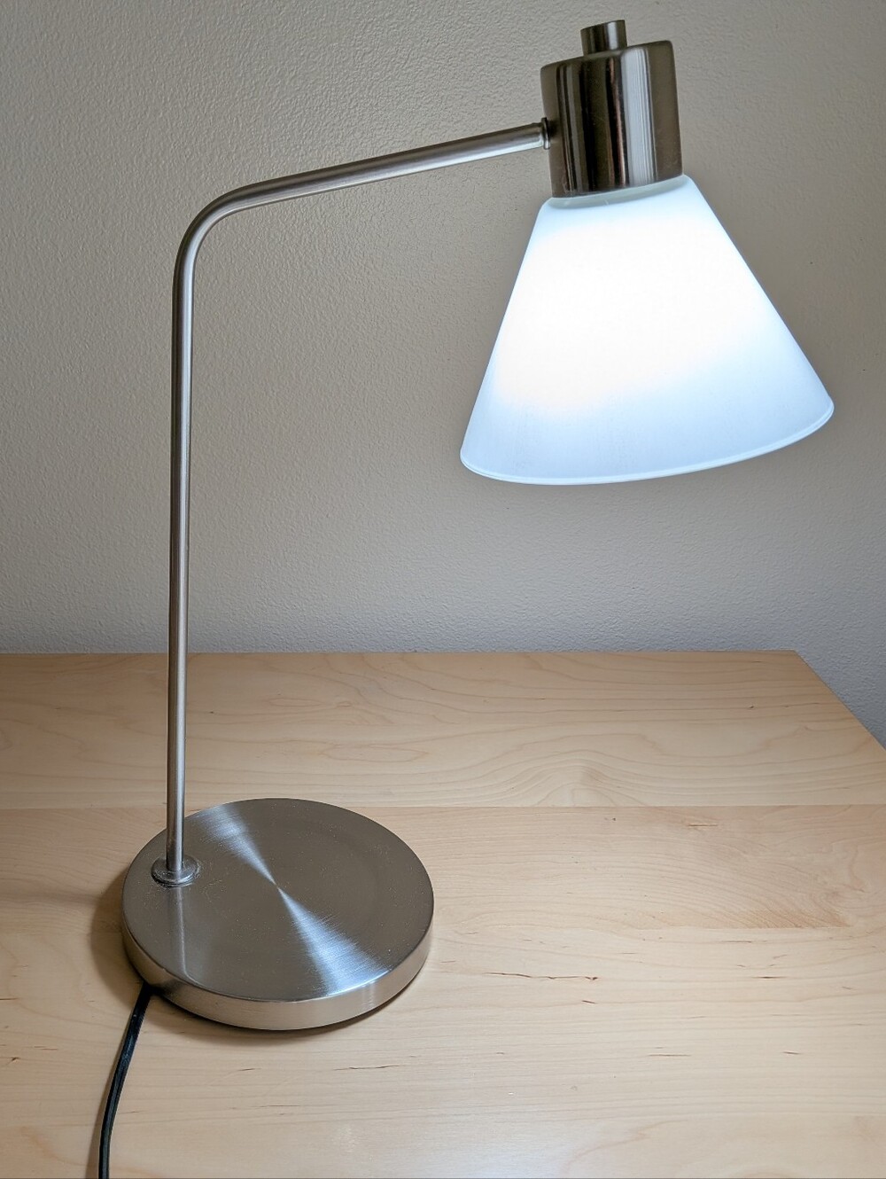 Modern Brushed Metal Desk Lamp with White Glass Shade